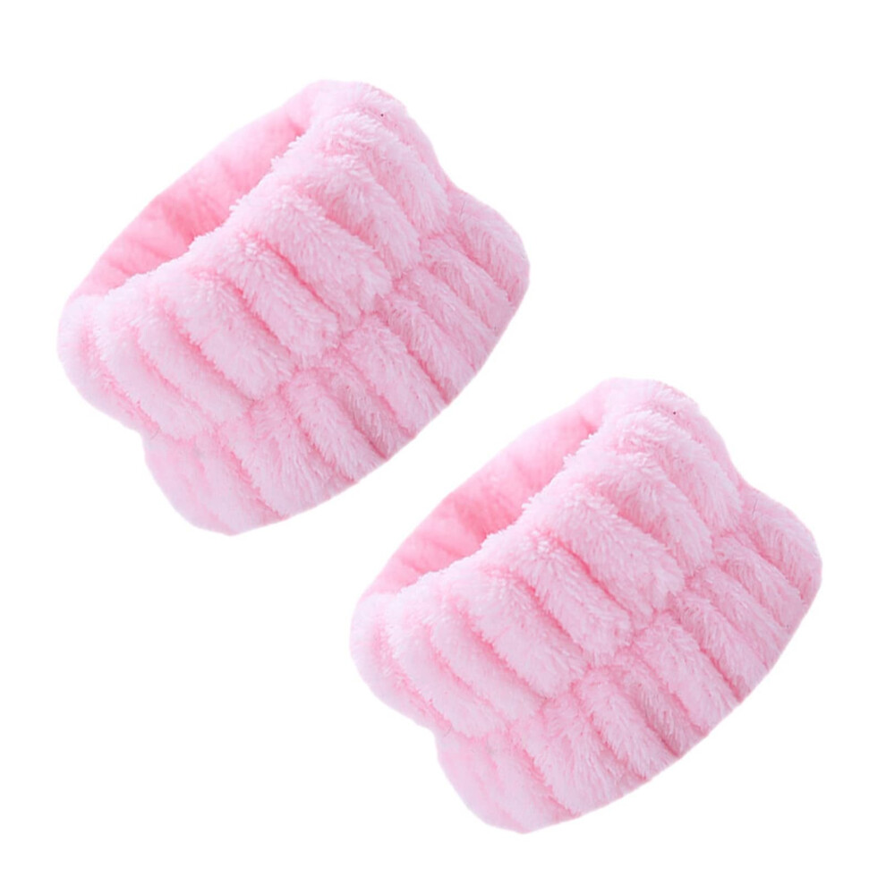Coral/Pink Velvet Face Wash Wristbands 2Pcs Soft Absorbent Wrist Towels For Skincare And Makeup