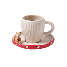 Ceramic Coffee Mug Cute Mushroom Shape with Saucer and Plate for Tea or Coffee