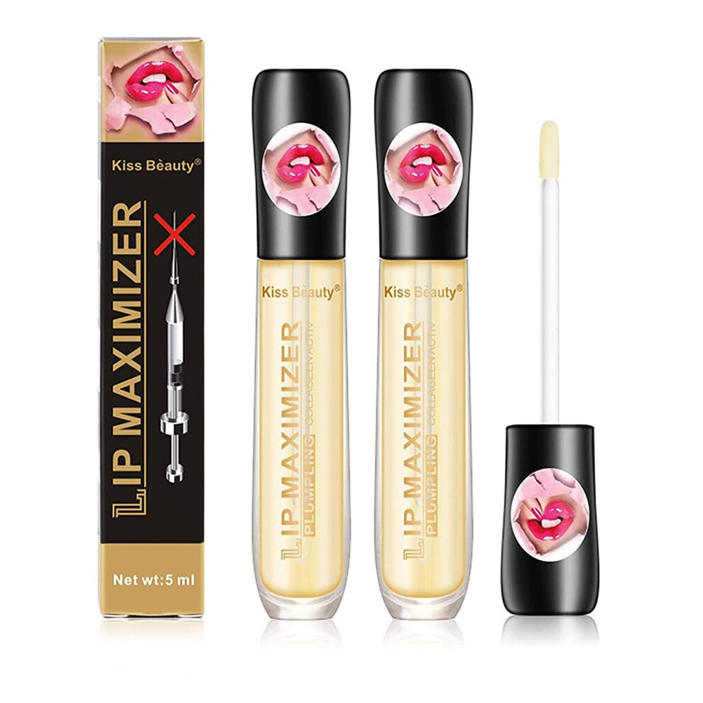 Lip Plumper Gloss with Vitamin E, Instant Hydration Transparent Lip Oil for Fuller Lips 2PCS