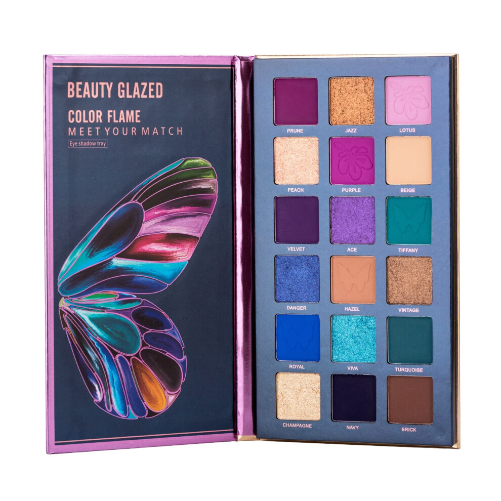 Eyeshadow Palette 18 Colors Matte Shimmer Glitter Purple Butterfly Relief  Pigment LongLasting