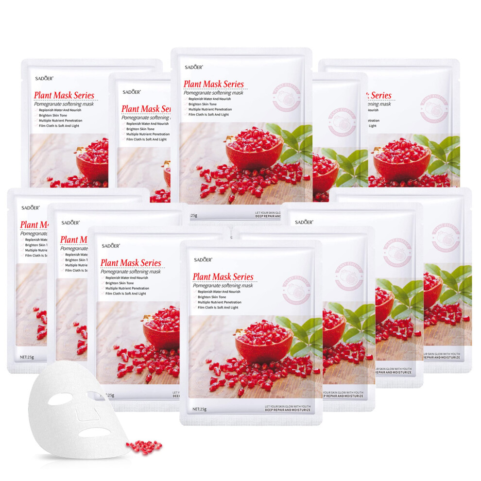 Red 12Pcs Pomegranate Collagen Face Mask For Deep Hydration And Firming Lift Effect