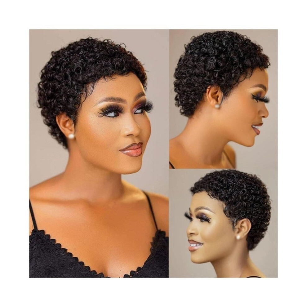 Unisex Black Wigs Short Afro Curly Human Hair Wig For Women 100% Virgin Hair