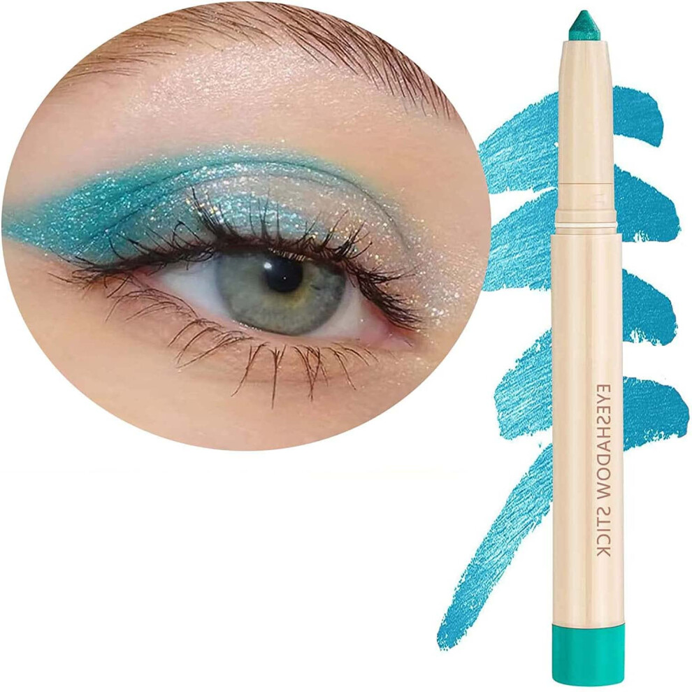 Blue,Cream Eyeshadow Stick Waterproof Long Lasting Cream Glitter Pencil Blue Shimmer Impact Color