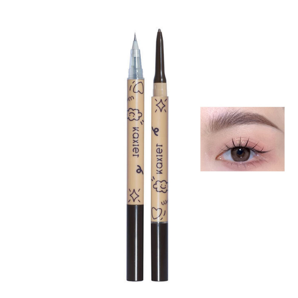 Dark/Brown Waterproof Dualended Eyebrow Pencil With Brush, Longlasting Liquid Brow Pen 2Pcs