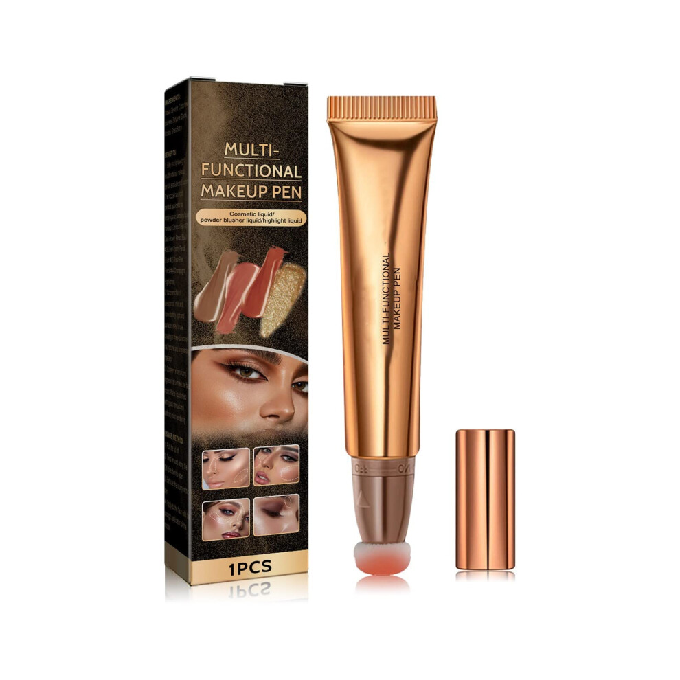 Dark/Brown/Peach Contour Stick With Liquid Highlighter, Longwear Matte Makeup Wand With Cushion Applicator, And