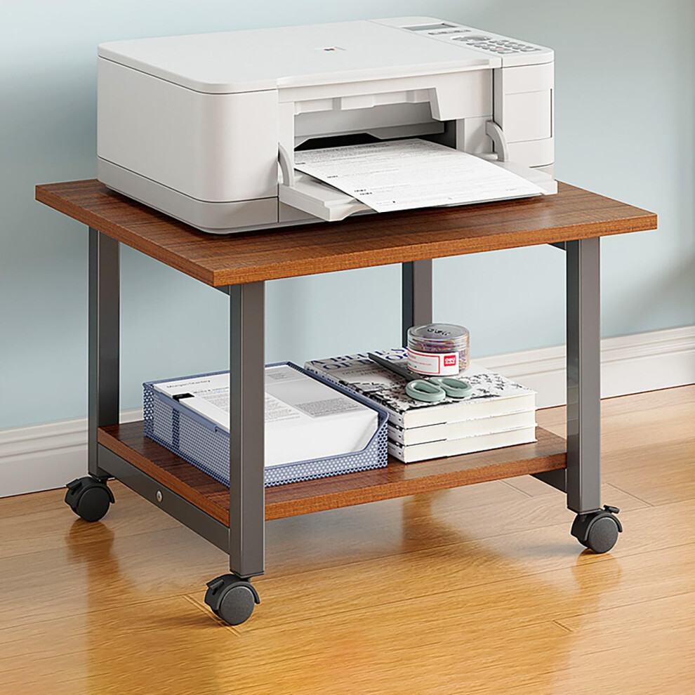 Mobile Floorstanding Printer Stand With Storage 2Tier Underdesk Shelf Wheels Walnut Finish 40X34x31 Cm 9187378362136