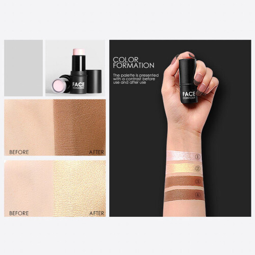 Cream Contour Stick with Buildable Coverage, Long Lasting Waterproof Face Contouring Makeup Bronzer 2