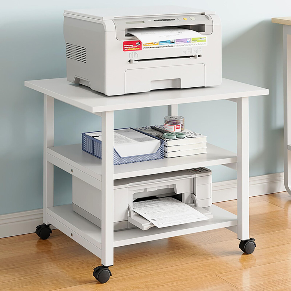 Mobile Floorstanding Printer Stand With Storage 2Tier Underdesk Printer Shelf On Wheels 48X40x53 Cm White 9094768503553