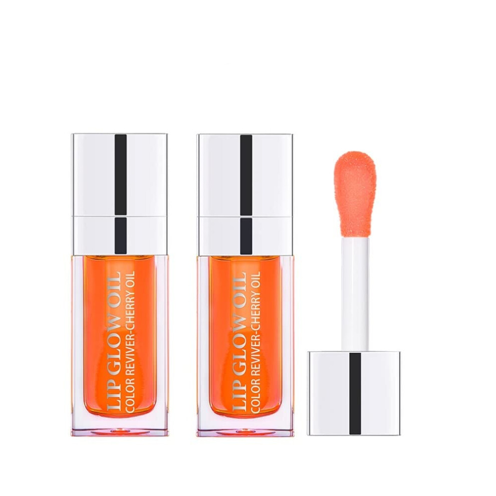 Orange Plumping Lip Oil Coral Shade With Glitter Shine, Hydrating Nonsticky Long Lasting Lip Gloss