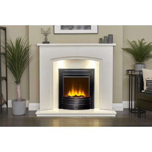 Acantha Granada White Marble Fireplace with Downlights & Amara Electri 2