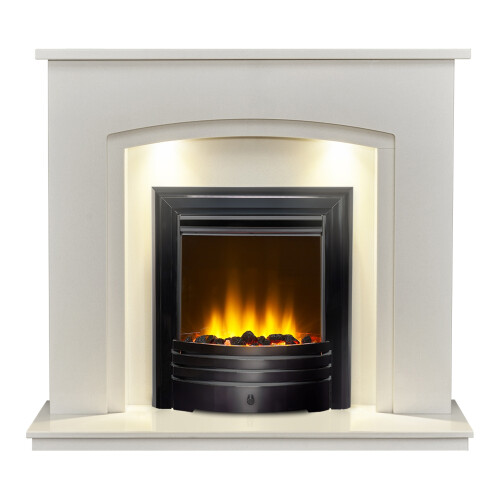 Acantha Granada White Marble Fireplace with Downlights & Amara Electri 1