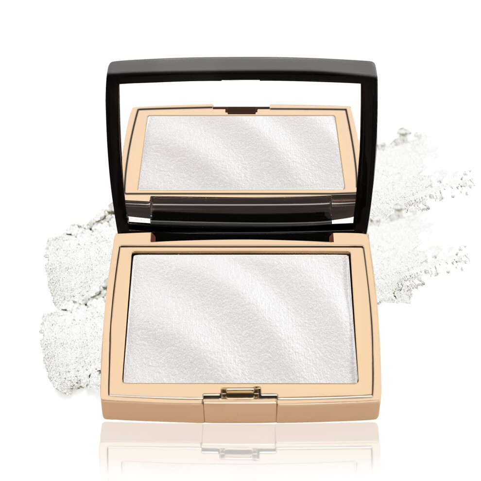 Highlighter Palette with Mirror Champagne Gold and Pink Long Lasting Glow Face Highlighter Powder