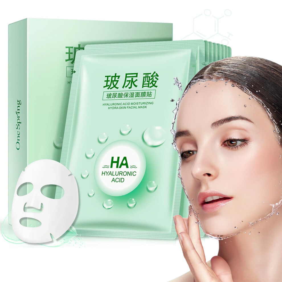 Facial Sheet Mask 10 Pack with Hyaluronic Acid for Deep Hydration and Brightening Skin