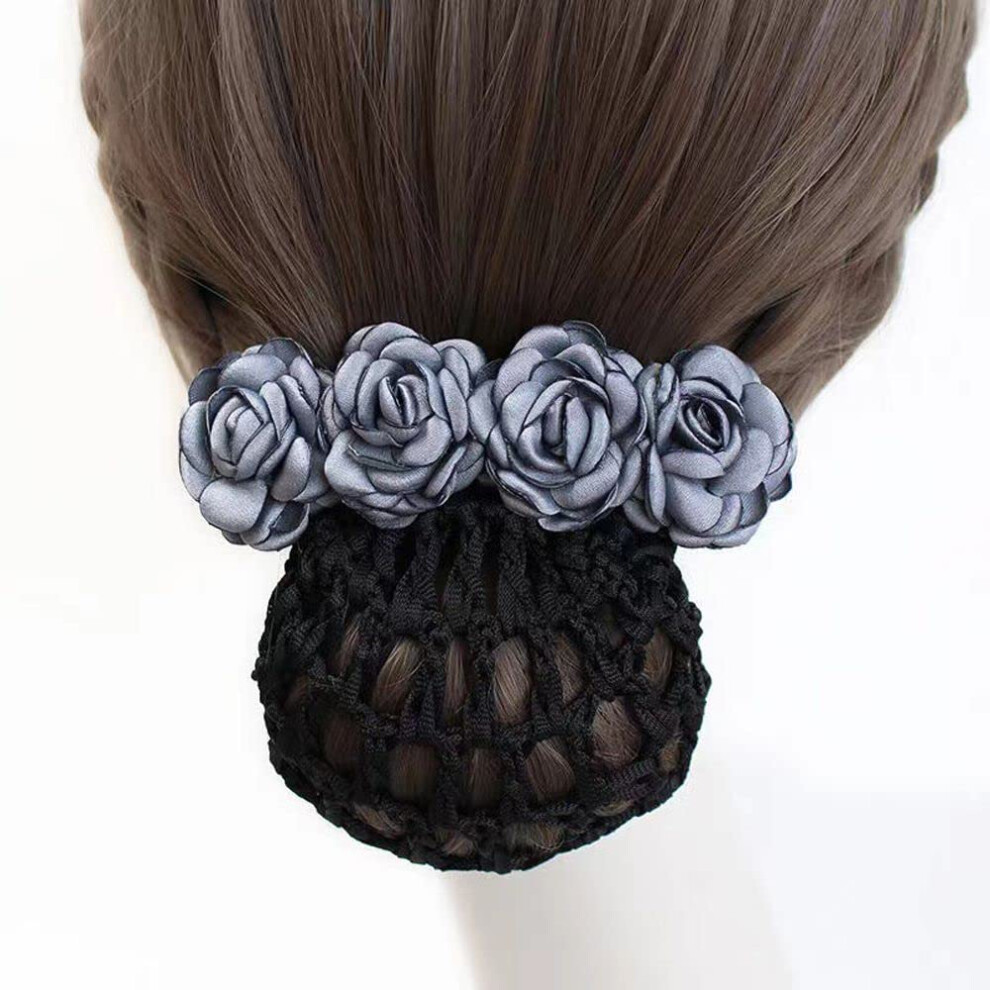 Unisex Grey Hair Bun Net Snood For Women With Satin Bow, Breathable Crochet Mesh, Secure Bun Hold,