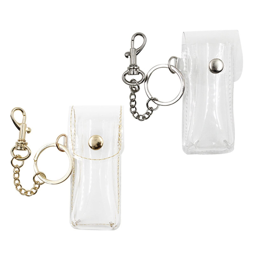 Lipstick Holder Keychain PVC LeakProof Sleeve with Metal Clip, Transparent Chapstick Pouch 2pcs