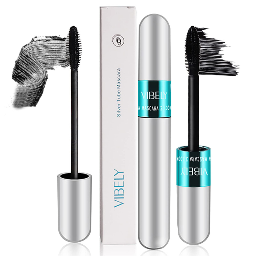 Black Dual Ended Waterproof Mascara With 4D Silk Fiber For Longlasting Lengthening And Volumizing Lashes (1 Pack)