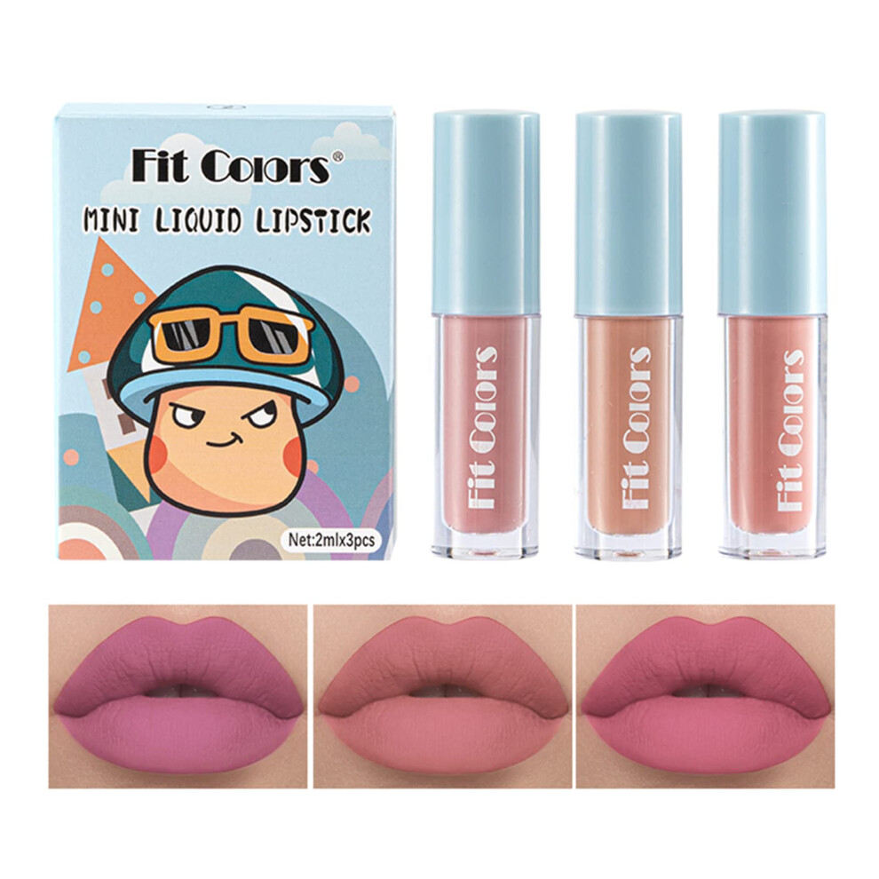 Cream Matte Nude Lipstick Set 3 Colors Longwear Waterproof Smudge Proof Nonstick Cup Lip Gloss Kit