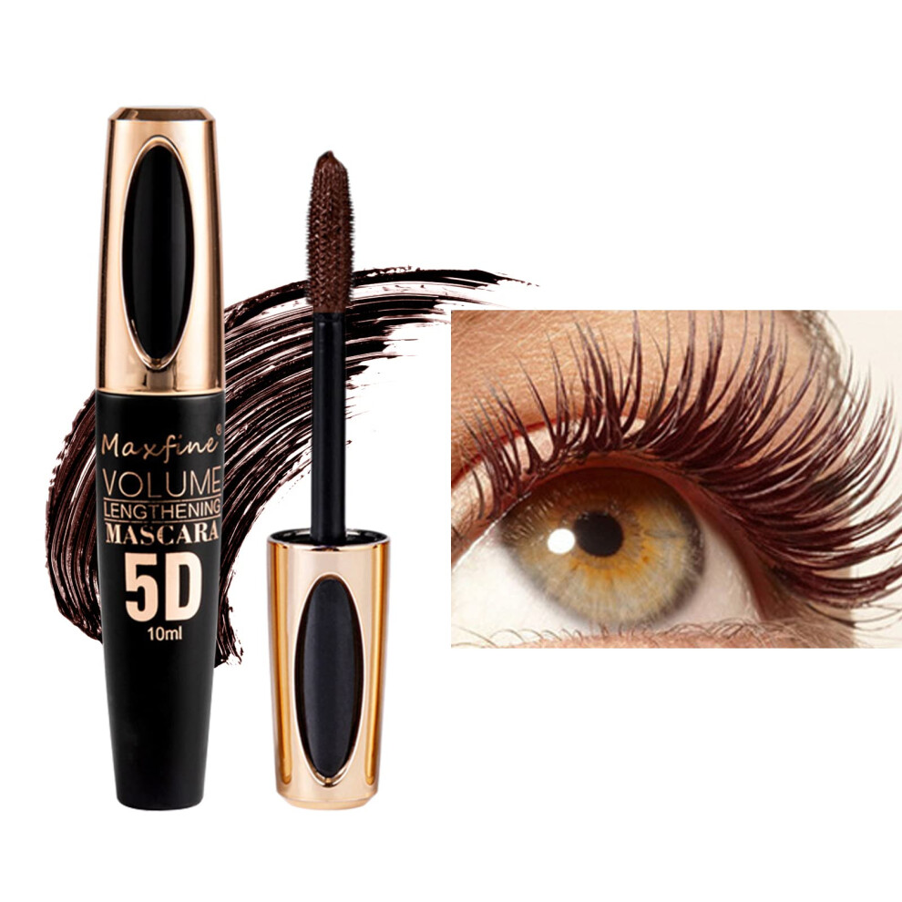 Brown 5D Silk Fiber Waterproof Mascara Long Lasting Curling Lengthening Volumizing #02