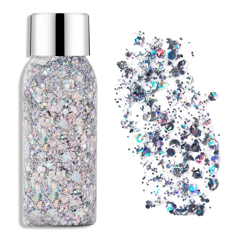 Glitter Gel for Face and Body SelfAdhesive Holographic Chunky Festival Party Rave #01