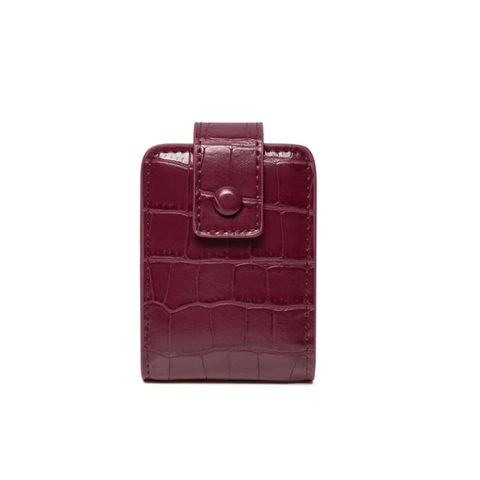 Red Pu Leather Lipstick Case With Mirror Compact Holder For Purse Holds 3 Lipsticks Wine