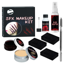 Halloween SFX Makeup Kit with Fake Blood Skin Wax Scar Tools for Zombie Vampire Cosplay