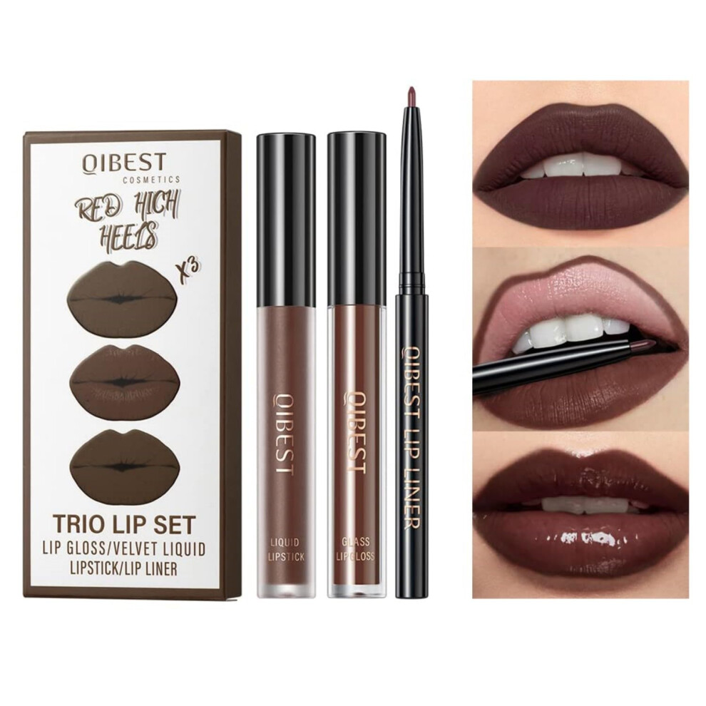 Lip Kit 3 in 1 with Liner, Velvet Matte Liquid Lipstick and Hydrating Gloss, Hot Chocolate