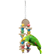 Bird Exercise Toy Hanging Bird Accessory Mental Stimulation Toy Natural Wood Construction Bite Resistant Multi Layer Structure Colorful Design Non