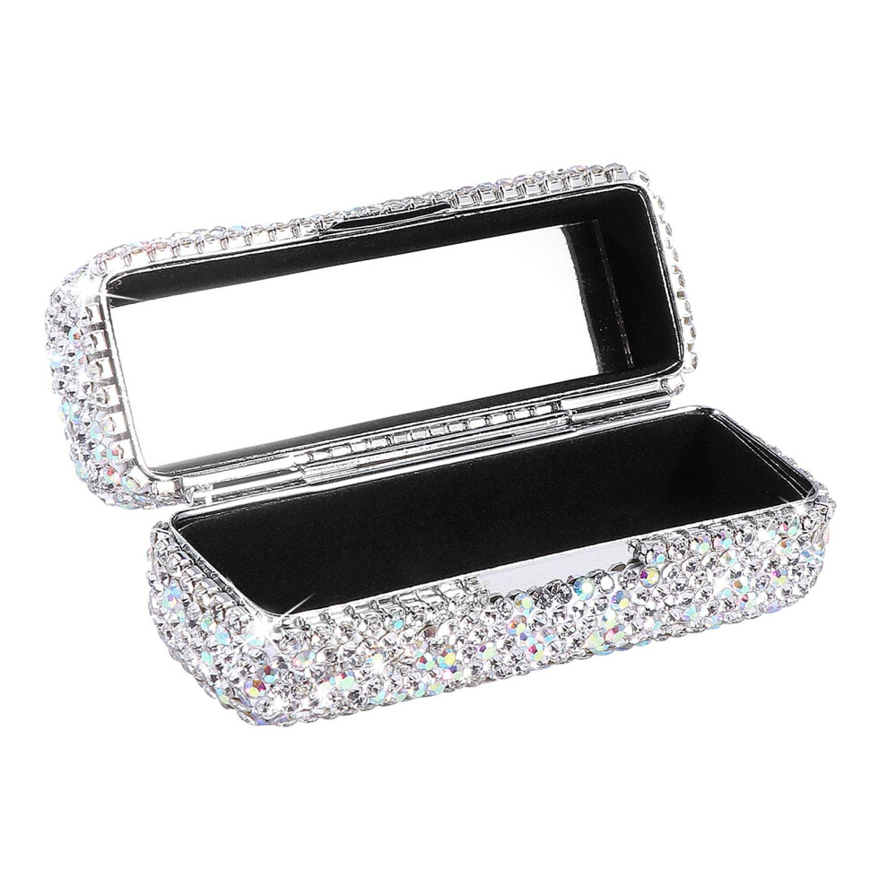 Rhinestone Lipstick Case with Mirror, Sparkling Crystal Holder for Purse and Travel