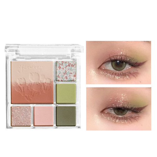 Glitter Eyeshadow and Highlighter Makeup Palette with Pearl Sequin Sparkle, Multiuse Compact 1