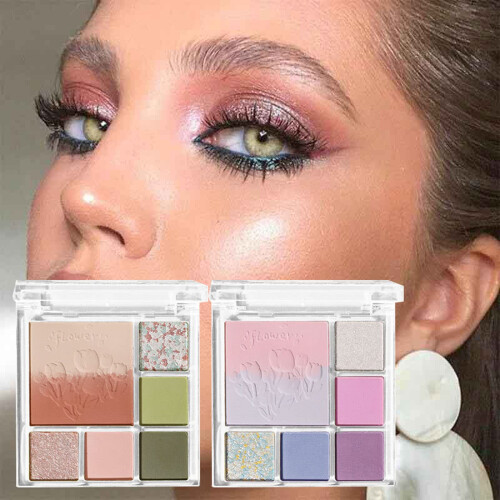 Glitter Eyeshadow and Highlighter Makeup Palette with Pearl Sequin Sparkle, Multiuse Compact 2