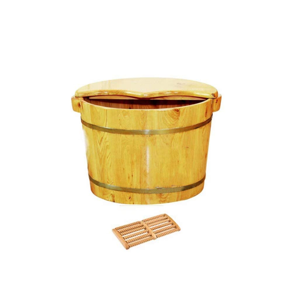 Wooden Foot Bath Tub with Massager and Cover, Deep Soak Basin for Home Spa Relaxation