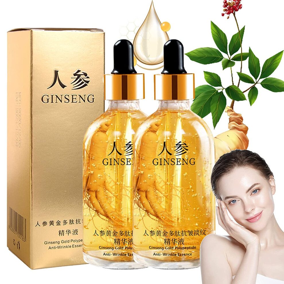 2 Pcs Ginseng Anti Aging Serum with Polypeptides, Anti Wrinkle Firming Essence for Fine Lines Hydration