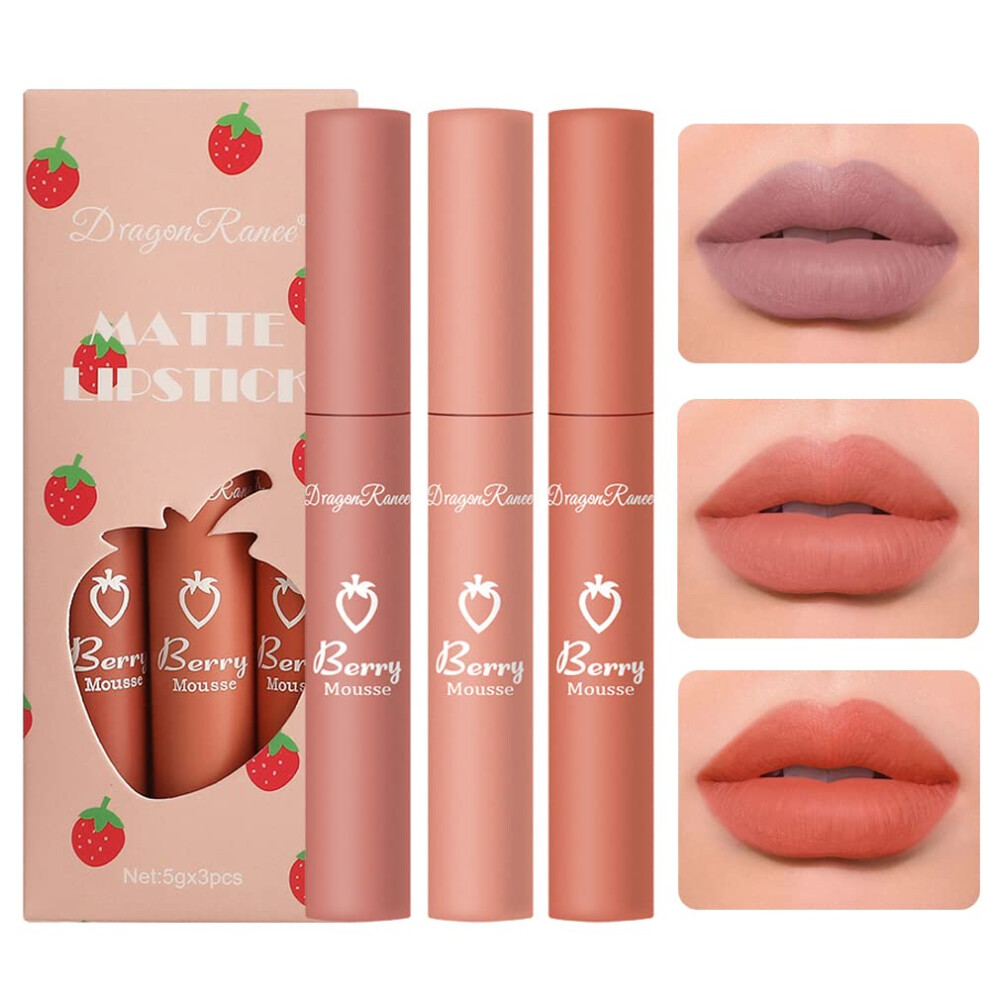 3 PCS Long Lasting Waterproof Nude Matte Liquid Lipstick Set with Velvet Finish and Precise Applicator