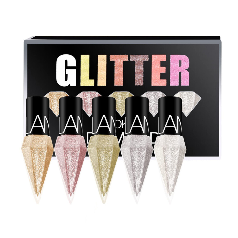 5 Colors Waterproof Glitter Liquid Eyeliner Set, LongLasting Shimmer Eye Makeup 12.5ML