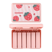 Mini Nude Pink Lipstick Set with Long Lasting Color, Travel Size Strawberry Theme, 6 Shades