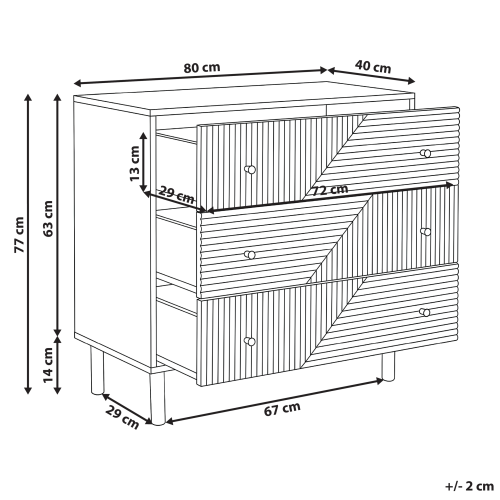 Beliani 3 Drawer Chest RONGE Light Brown 2