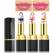 Color Changing Lipstick Set with Moisturizing Jelly Texture, 3 Crystal Flower Design, LongLasting Tint