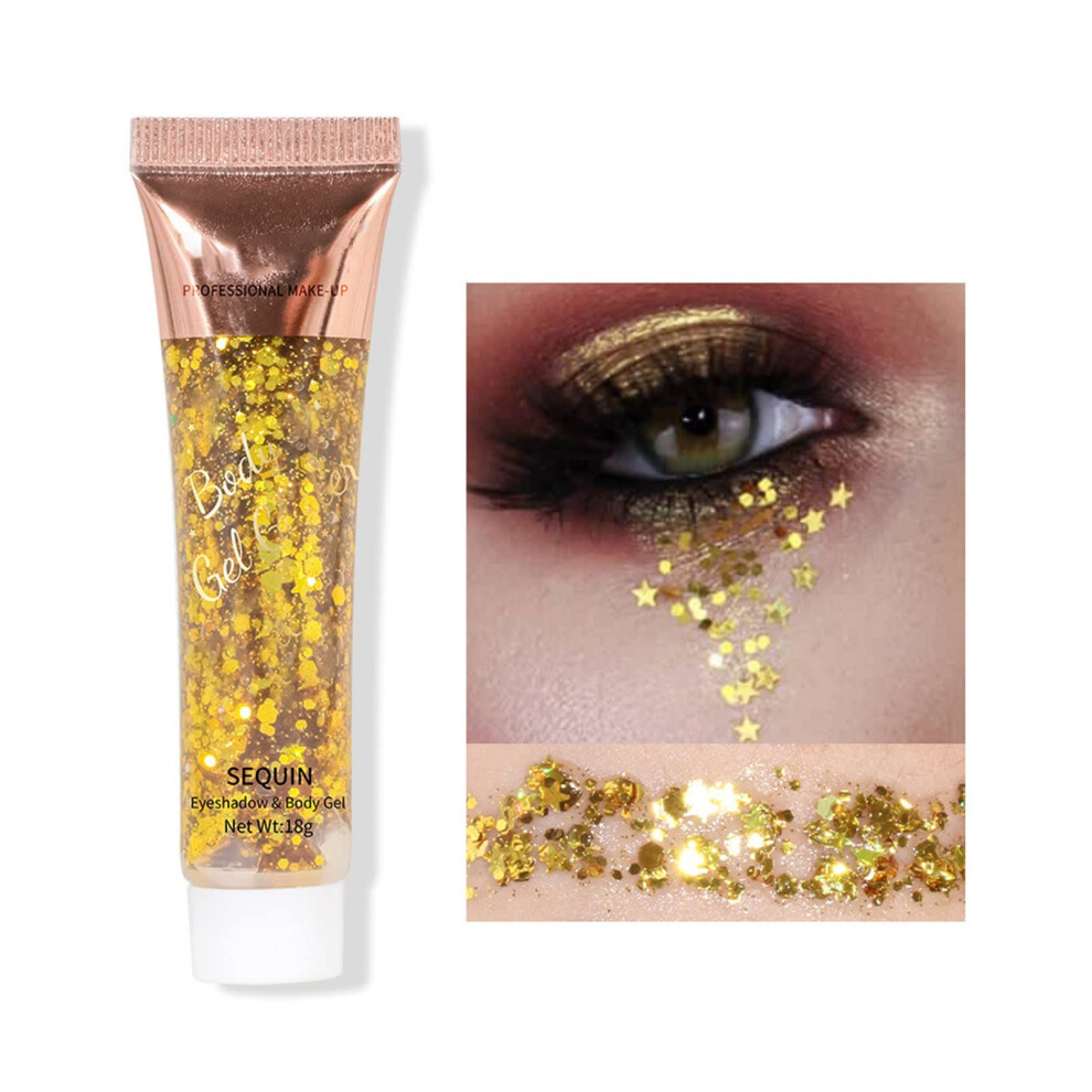 Glitter Gel with MultiShape Shine, Liquid Glitter Eyeshadow for Festival Face and Hair, No Glue Needed