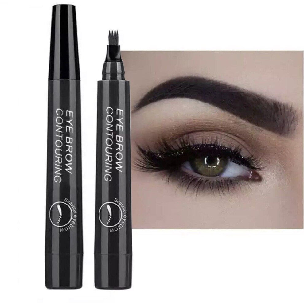 Black Microblading Eyebrow Pen Waterproof Smudgeproof 4 Fork Precision Tip Longlasting Brow
