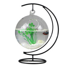 Seasamh Taispeána Ornáidí le Dearadh Eangaí Iarainn, Cruinneog Gloine Crochta le haghaidh Terrarium Plandaí Aeir agus Taispeántas Liathróid