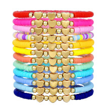 Pulseiras da Amizade de Argila Coloridas, 12 Unidades Ajustáveis com Desenhos de Coração para Meninas, Mulheres, Crianças e Adolescentes,