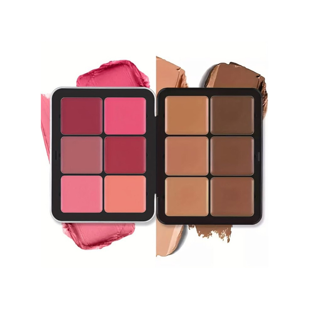 Cream 12 Color Concealer And Blush Palette, Longwearing Waterproof Contour And Highlight Set