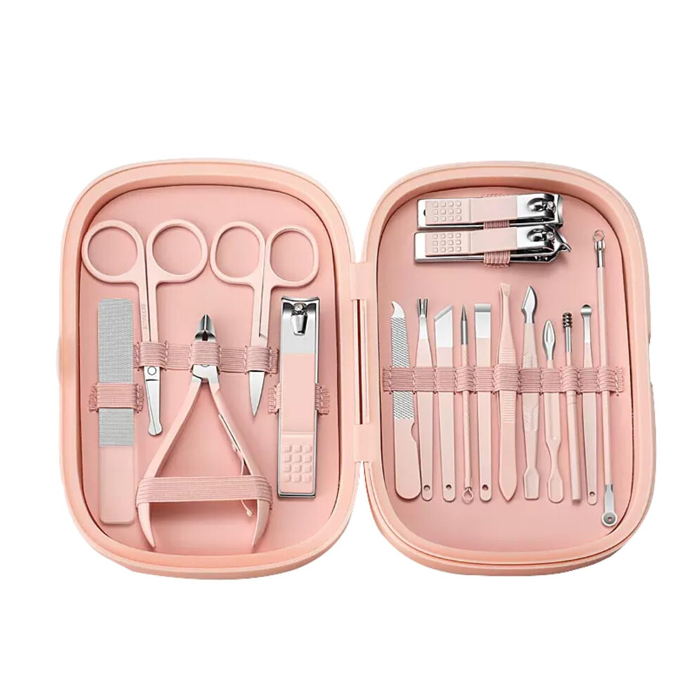 Pink Manicure Set with Case, Durable Steel Nail Clippers Kit for Travel and Pedicure Grooming