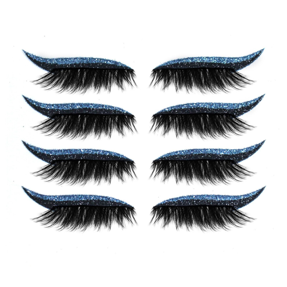 Blue Reusable Glitter Eyeliner Stickers For Eyes Waterproof Self Adhesive Strips 4 Pairs