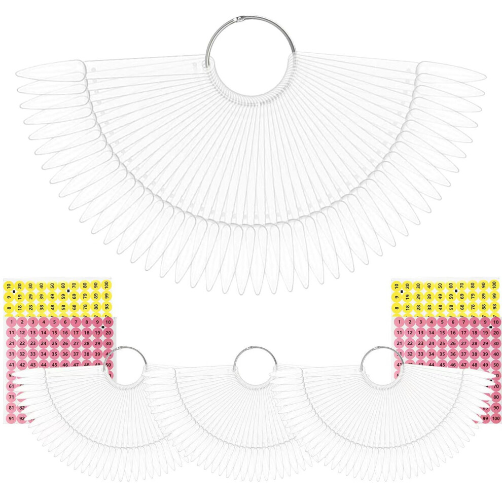 200 Clear Acrylic Nail Swatch Sticks with Ring, Stiletto Nail Color Display Tips and Number Labels