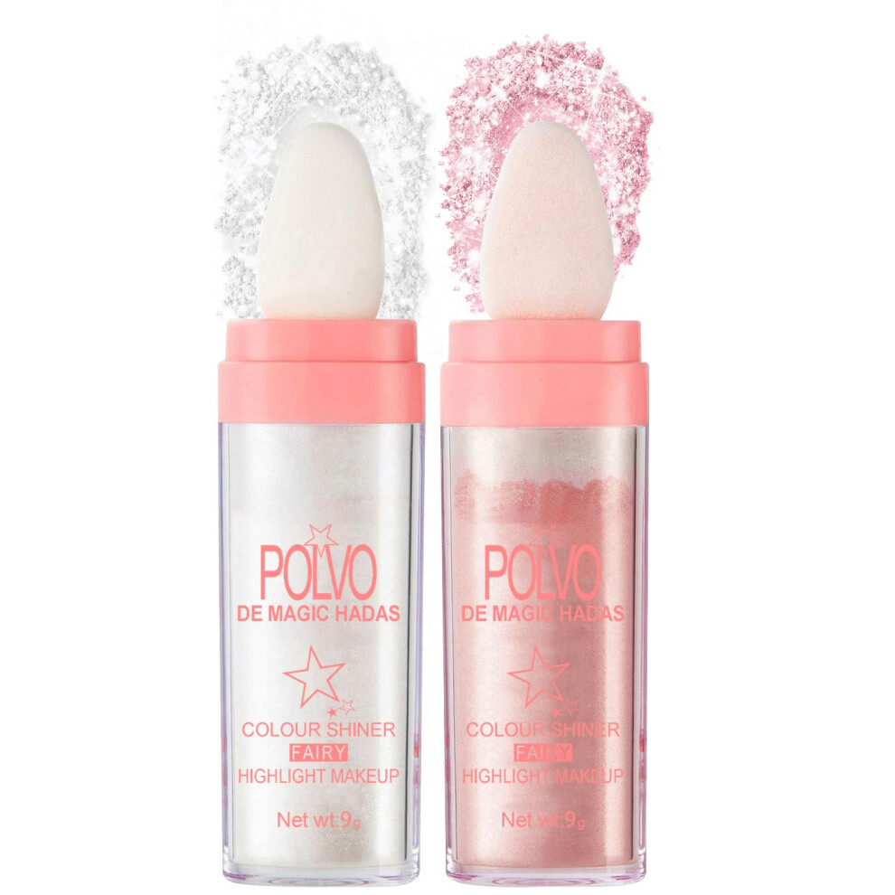 White/Pink Highlighter Stick And Body Shimmer Powder Set, Pearl And Nude Instant Glow Duo