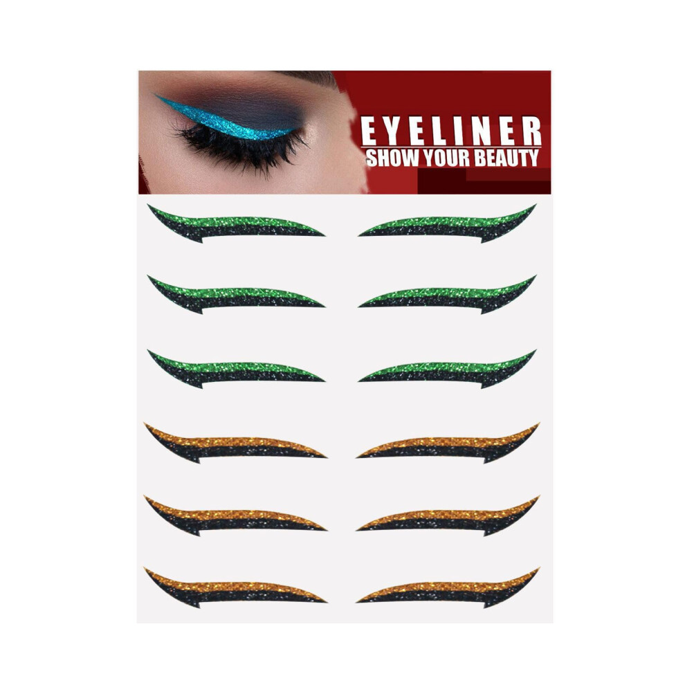 Glitter Eyeliner Stickers 6 Pairs Waterproof Reusable Self Adhesive Strips for Party Makeup