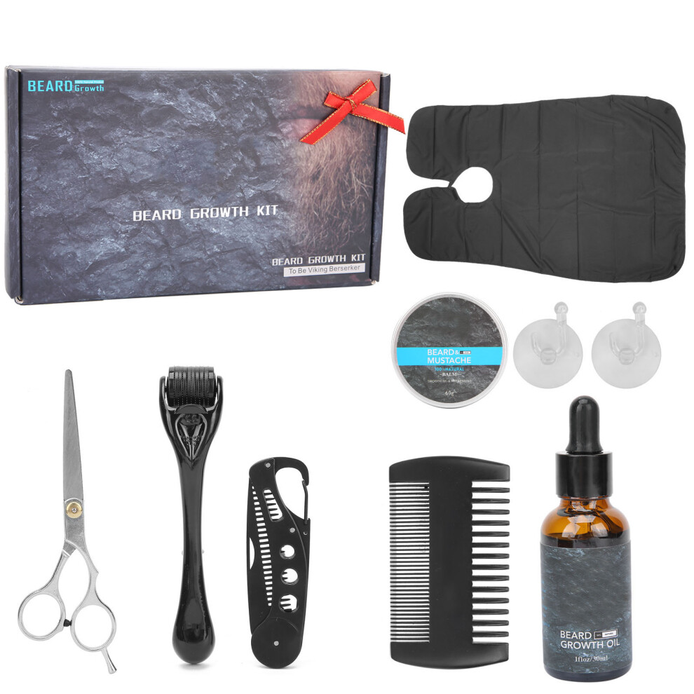 Men's Ultimate Beard Care Set, Beard Conditioner & Oil, Roller Comb, Trimming Scissors, Ergonomic Apron, Travel-Friendly Case For Daily Or Occasional