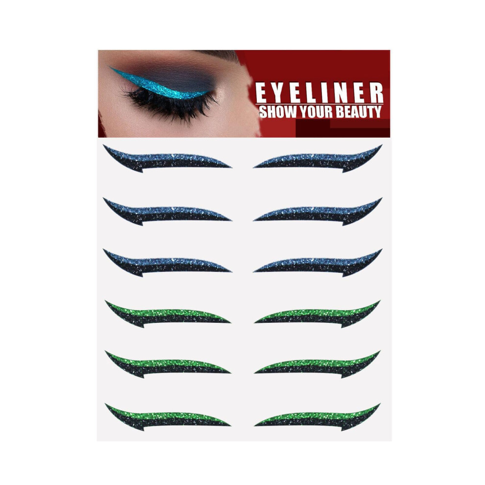 Glitter Eyeliner Stickers 6 Pairs Waterproof Reusable Self Adhesive Sparkling Eyeliner Strips