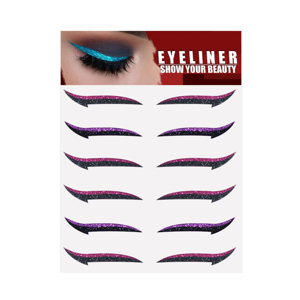 6 Pairs Waterproof Glitter Eyeliner Stickers Self Adhesive Reusable Eye Makeup Strips for Women and Girls
